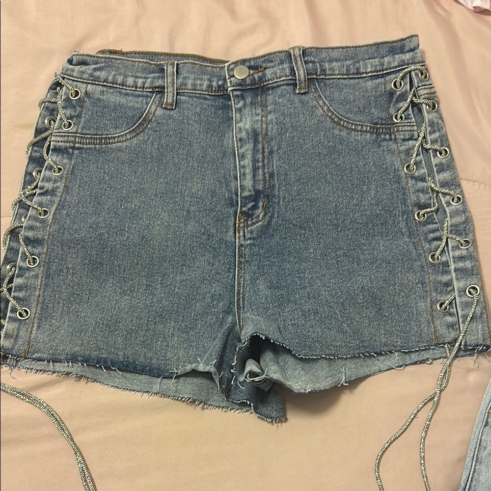Windsor Blue Jean Shorts with Lace-Up Sides
